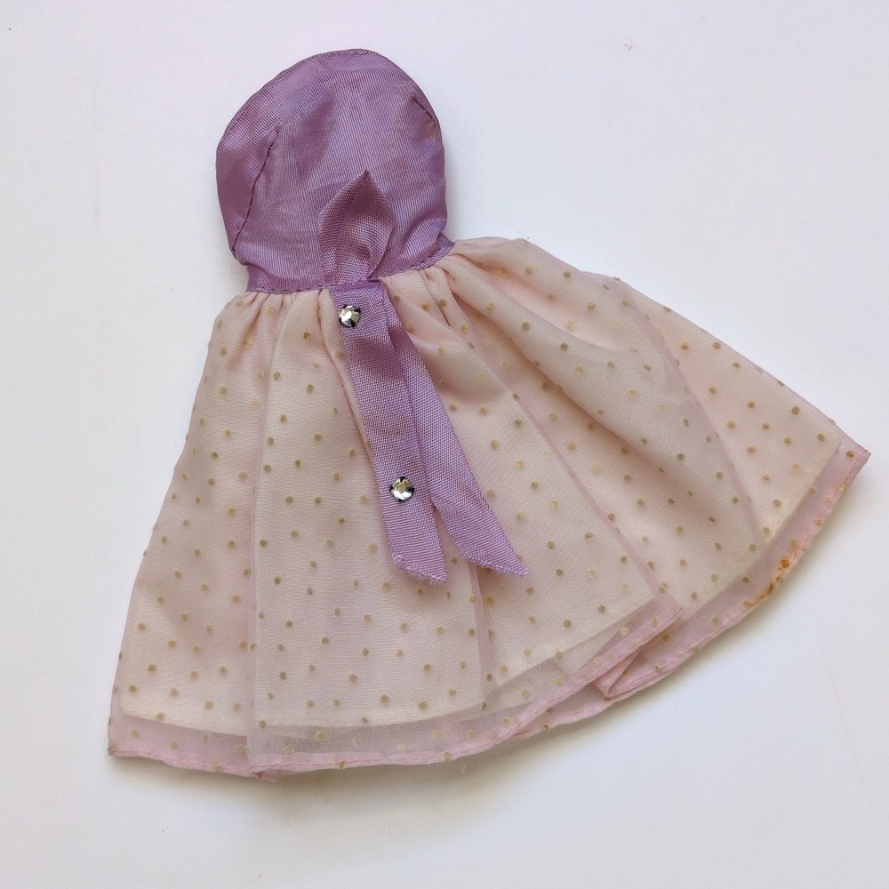 Vtg 60s Barbie Clone Evening Gown Dress Purple Layered Mesh Polka Dot Well Made